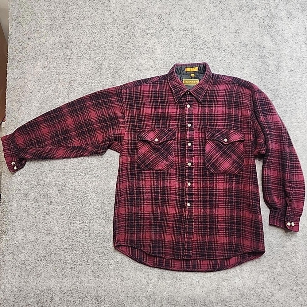Vintage Koman Thick Flannel Mens Large Plaid Long Sleeve Button Down Shirt‎